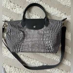 Longchamp le pliage croc print tote in grey